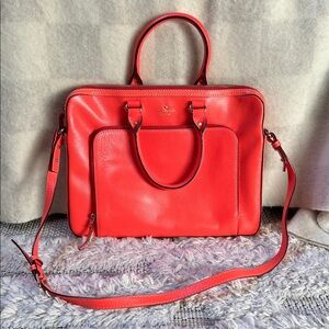 Kate Spade Coral Leather Satchel Laptop Work Bag w/ Crossbody Strap